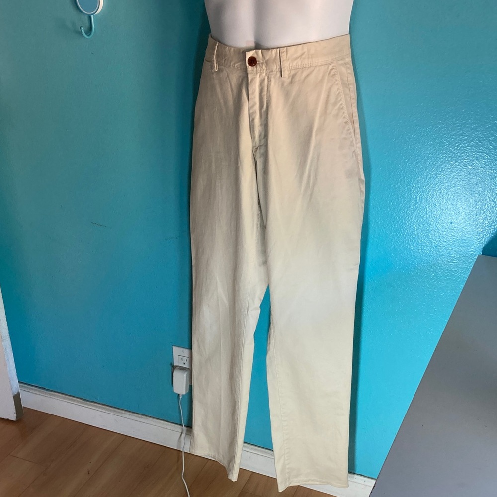Emidio Tucci Mens Size 34 X 31 Cream Chino Flat Front Cotton Casual Pants